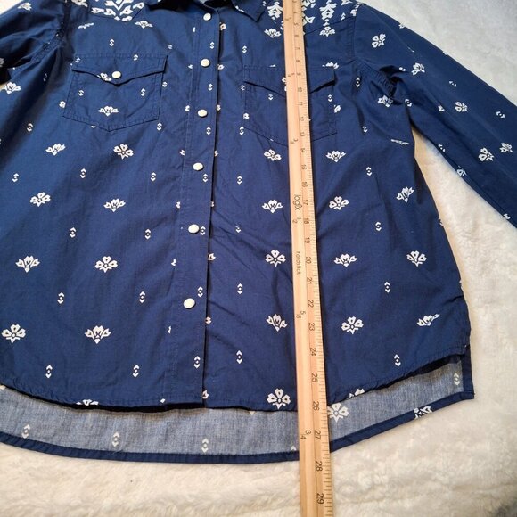 Wrangler Western Snap Button Shirt Sz M Floral Cowgirl Rodeo Artsy Aztec Cotton - Picture 13 of 16